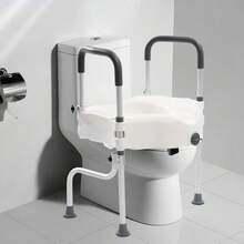 White 3-In-1 Raised Toilet Seat With Adjustable Armrests, 330.7lbs Heavy Duty Commode Riser For Elderly, Pregnant & Post-Surgery Hospital Home Care - White - View 4