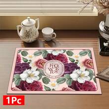 1pc Camellia Pattern Printed Diatomaceous Earth Kitchen Dish Drying Mat, Absorbent Dish Drying Pad, Coffee Machine Mat, Dishwashing Mat, Sink Mat, Kitchen Countertop Protector, Suitable For Cups, Plates, Tableware And Kitchen Decor - Multicolor - View 12