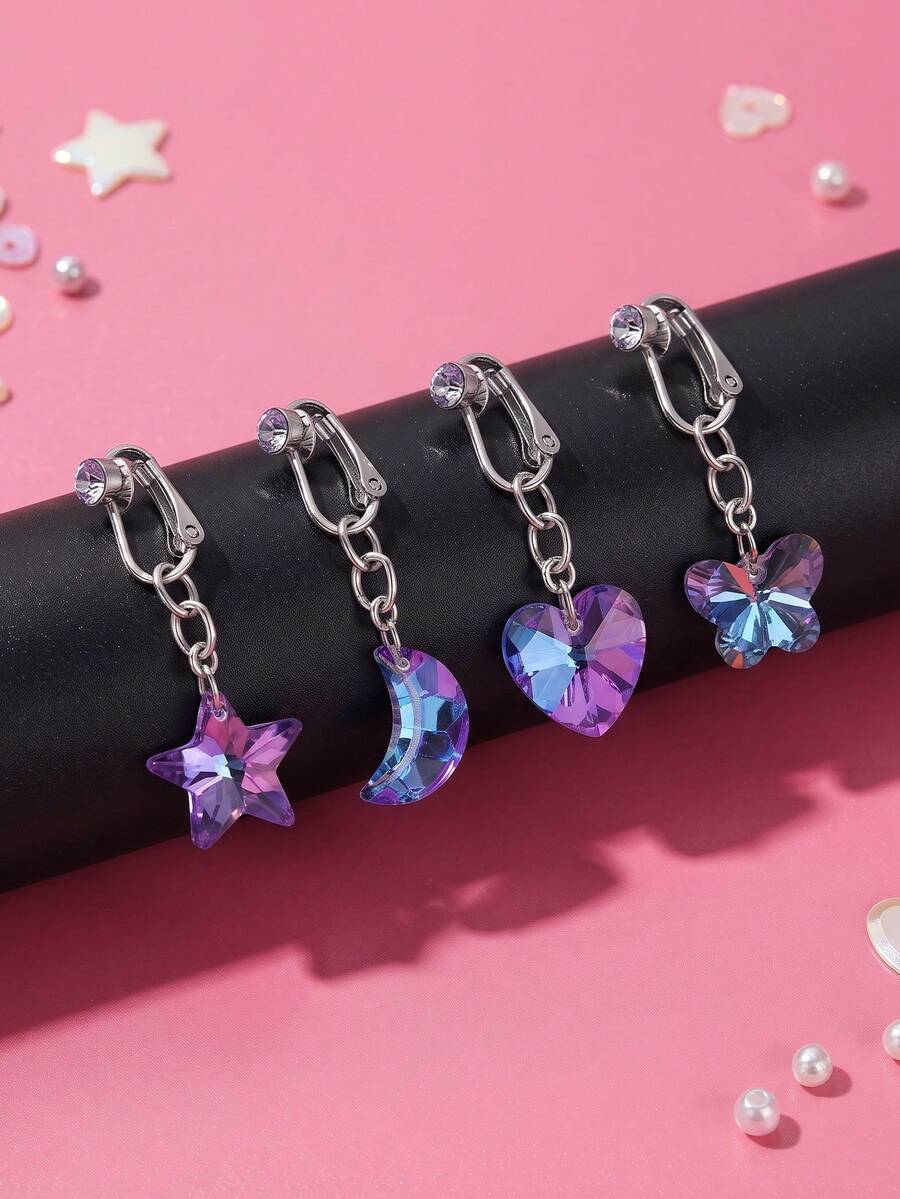 Fake Belly Piercing Butterfly Crystal Stone Fake Belly Ring For Women,Fake Belly Button Piercing Clip On Belly Button Rings,Fake Navel Non Piercing - Silver - View 1