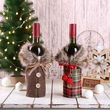 Christmas Wine Bottle Cover With Plush Collar, Red Wine Bottle Sleeve, Suitable For 2026, Fall Kitchen Decor, Holiday Decoration - View 1