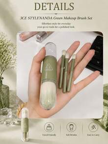 3CE Set Kuas Makeup Multifungsi Sanxiyu, Hijau, 13,5 x 2,5 cm, termasuk beberapa kuas berbulu lembut untuk perona pipi dan eyeshadow, praktis untuk merias ulang saat bepergian. - Hijau - View 8