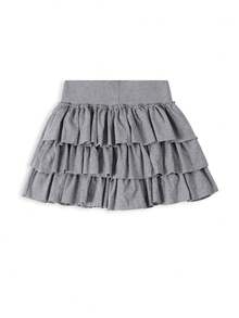 Sweet Solid Color Cake Skirt, Elastic Waist, Multi-Layer Ruffle Hem, Slimming, Anti-Exposure, Fluffy Skirt - Grey - View 4