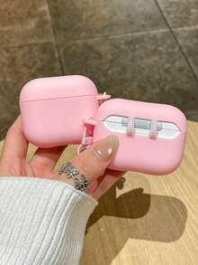 1件 Ins韓式簡約清新粉色磨砂霧面純色藍牙耳機保護殼，搭配同色心形掛鉤＋櫻花花朵吊飾，適合情人節、母親節、復活節、兒童節、開學季、感恩節、萬聖節、聖誕節、元旦及所有海外重大節日送禮，適合女孩日常通勤與四季旅行 - 彩色 - 查看 9