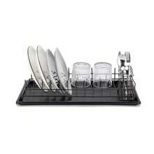 Dish Drying Rack With Drain Tray & Cutlery Holder | Metal Kitchen Dish Rack With Wooden Handles | Black / White / Grey / Beige - View 13