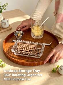 1pc Camel Color Natural Solid Wood Round Multi-Size Rotating Slouchy Susan Tray, Coffee Tea Spice Storage, Refrigerator Organizer, Kitchen Tableware Display, Steak Sushi Board, Summer Holiday BBQ Picnic Graduation, Back To School Essential, Random Color - View 3