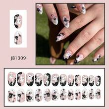 24pcs Short Round Press-On Nails, White & Black, Short Ghost & Moon Design, Halloween Nails - 彩色 - 查看 3