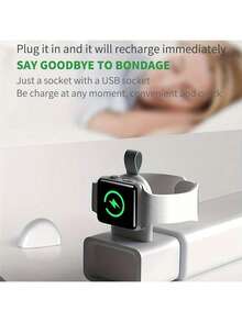 1pc Unisex Magnetic Secure Dual-Port Fast Charging Watch Band Storage Luxury Texture Overcharge Protection Compact Portable Smartwatch Wireless Charger Compatible With Apple Watch Series 9/8/7/6/SE/Ultra Travel Emergency Desktop Office Charging - White - View 5