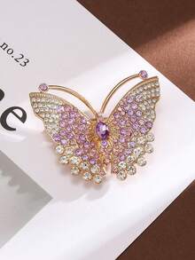 1PC Elegant Butterfly Shaped Brooch Decorated With Shiny Rhinestones Clothing Lapel Pin Women Dress Coat Sweater Brooch Accessories - Purple - View 4