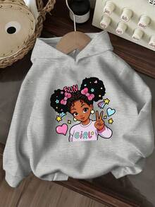 3pcs-Tween Girl 3 Pieces Set, Fun Print Pullover Hooded Sweatshirt, Warm And Comfortable Thermal Lined Pullover Pullover Sweatshirt For Autumn/Winter - Black - View 3