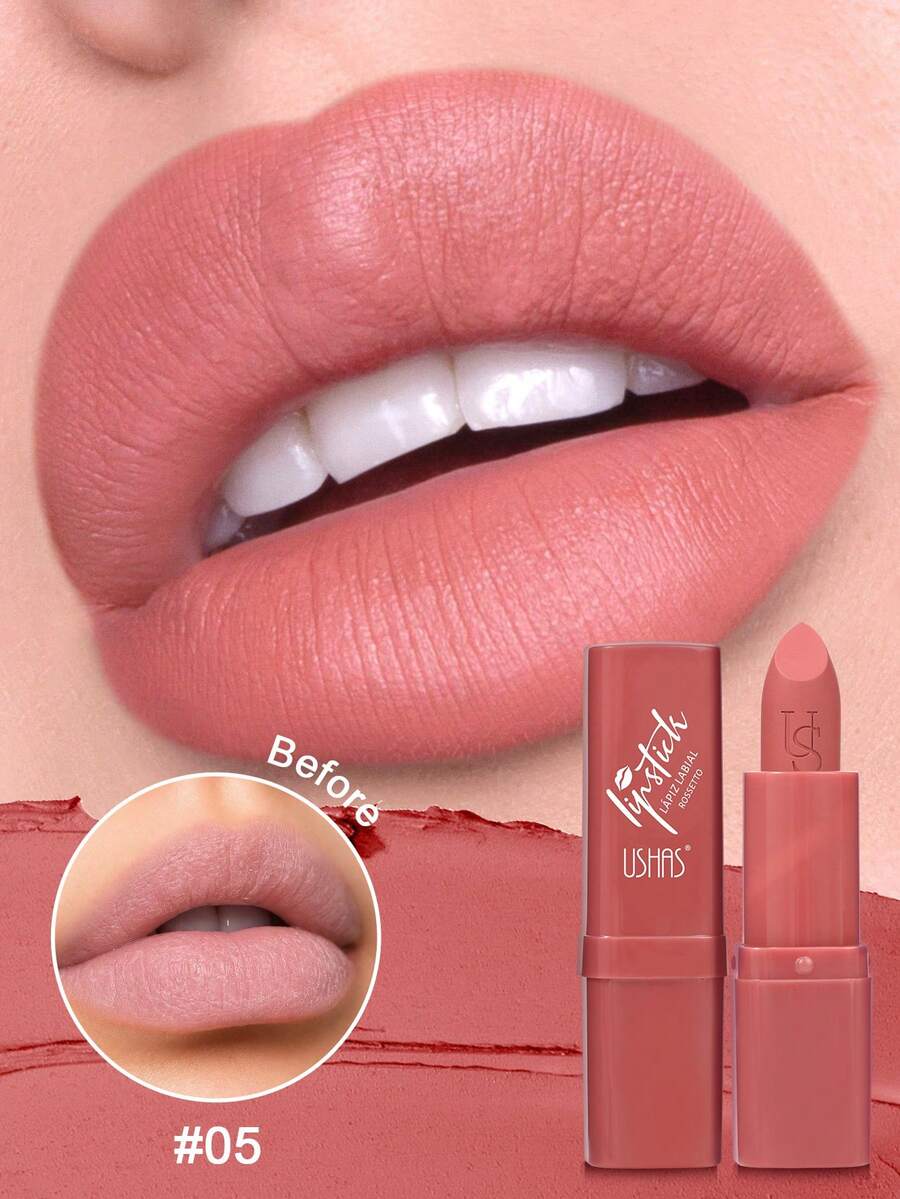 USHAS Matte Lipstick Velvet Soft Lip Makeup, Long-Lasting Non-Drying Matte Lip Gloss, Rich Color Waterproof Lip Glaze, Smooth Application Non-Smudging, Suitable For Daily, Date, Office, Party Looks, Fits All Skin Tones For Women