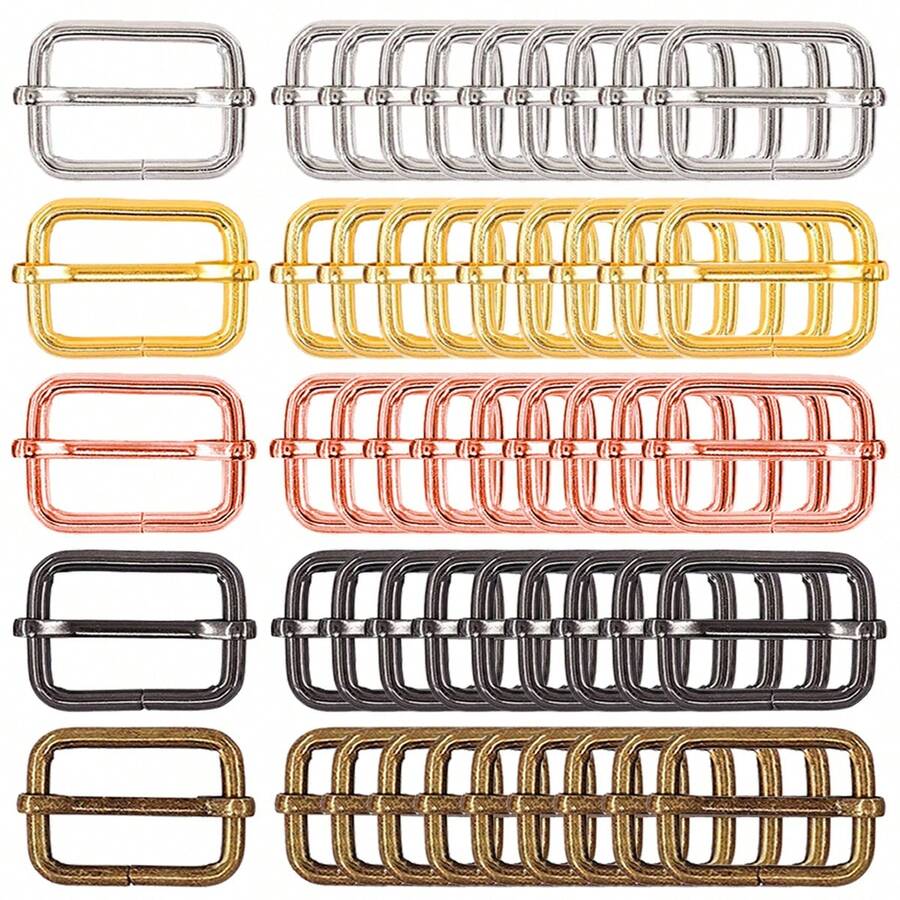50pcs 1 Inch Metal 3-Position Adjustable Buckles, Rectangular Adjustable Webbing Sliders, Suitable For Keychains, Lanyards, Handbags, Fasteners, Straps, Backpacks And Leather Hardware Accessories - One Size - View 1