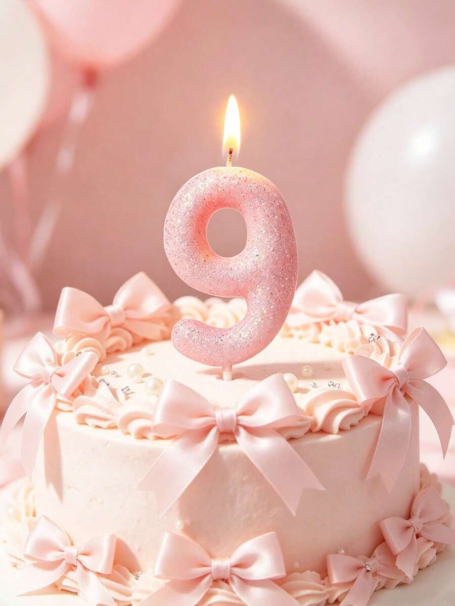 夜光浅粉色数字0-9装饰糖霜蜡烛,适用于生日、婚礼、情人节、周年纪念派对蛋糕装饰 - 淺粉色 - 查看 1