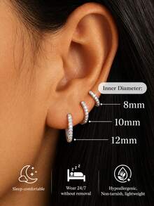 EleRunis 1PC 925 Sterling Silver Classic Moissanite Diamond 6-12mm Rook Huggie Earrings Conch Seamless Clicker Labret Cartilage Nose Piercing Ring For Daily - Silver - View 4