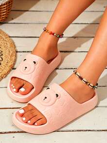 All-Over Print Cartoon Bear Non-Slip Slippers For Men And Women, Skin-Friendly Soft EVA Material, Odorless, Durable Sole, Thick Platform Height-Increasing Slides For Home, Hotel, Bathroom And Guest - Pink - View 2