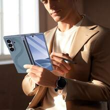 VIETAO Casing Ponsel dengan Engsel Pena Terintegrasi, Kompatibel dengan Galaxy Fold8 Fold7 Fold6 Fold5 Fold4 Fold 8 7 6 5 4, Casing Kulit Imitasi Full Cover dengan Pelindung Layar Kaca Tempered - Grey - View 8
