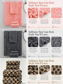 1pc/3pcs Set - Luxury Leopard Print Towel Set - Orange Jacquard Coral Fleece, Ultra Soft Plush Bath Towel, Ideal For Creating Bold Home Decor And Spa Atmosphere - Grey - View 4