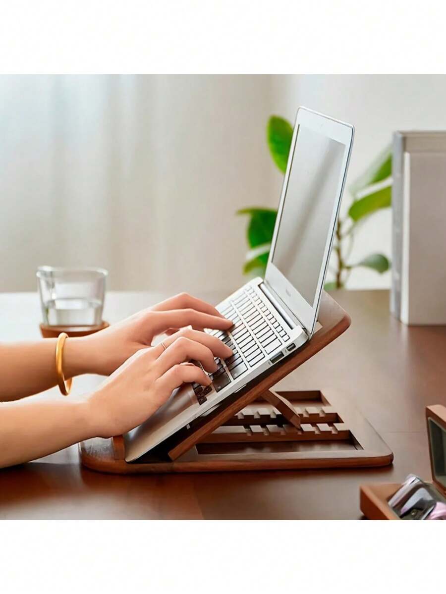 1 chiếc giá đỡ laptop gỗ điều chỉnh đa góc - giá nâng máy tính bằng gỗ đặc đa năng gấp gọn, chế tác tinh xảo từ gỗ nguyên khối với các cạnh bo tròn bảo vệ thiết bị, điều chỉnh đa góc tự do giúp giảm căng mỏi cổ, thiết kế rỗng tản nhiệt, phù hợp cho bàn học, bàn phòng ngủ, bàn văn phòng, trạm làm việc đơn giản cho thuê - Nhiều màu - Xem 1
