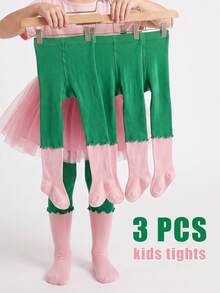 3 PCS Children's Toddler Girls Cute Color Block Tights High Elasticity Breathable Cozy Moderate Thickness Everyday Leggings - Multicolor - View 10