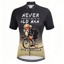 Spring New Men's Cycling Jersey, Printed With A Funny Cartoon Pattern Of An Old Man Riding A Bicycle, Short Sleeve Cycling Top Summer - Grey - View 3