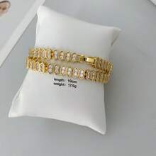 1pc Gold & Silver European Luxury Niche Exquisite Honeycomb Full Rhinestone Bracelet, Geometric Layered Super Shiny Diamond Plated 18K Jewelry Tennis Chain Clasp Zirconia Style - Multicolor - View 6