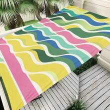 Green Yellow Pink Diagonal Wave Striped Sun Shade Sail, Outdoor UV Protection Sunshade Cloth, Large Size Patio Garden Yard Sun Canopy, Easy Installation With Fixing Ropes - Yellow - View 9