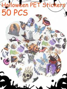 50Pcs Cute Cartoon Dark Spooky Ghost Halloween PET Stickers Decals For Laptops Phones Skateboards Water Bottles Skateboards & DIY Crafts Stickers - Multicolor - View 3
