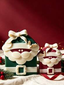 2 Sizes Santa Claus Gift Box Silicone Candle Mold, Bow-Knot Christmas Gift Box Shape With Santa Beard And Holly Berry Embossed Design, Soft Silicone Easy Release, Suitable For Soy Wax, Aromatic Plaster, Handmade Soap DIY - Santa Claus - View 1