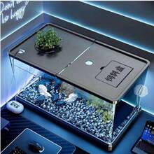 Fish Tank With Lid, Home Turtle Breeding, Small To Medium Hydroponic Aquarium, Living Room Transparent Goldfish Tank, Small Desktop Turtle Tank - Black - View 8