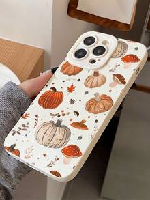 1pc Personalized Halloween Pumpkin & Autumn Leaf Pattern Cream White Full Screen Pupil Phone Case, Compatible With IPhone 16/16 Pro/16 Plus/15/15 Pro Max/15 Pro/11/12/13/14 Pro Max/12 Mini/13 Mini/11 Pro/11 Pro Max/12 Pro/12 Pro Max/13 Pro/13 Pro Max/14 Pro/14 Pro Max, Soft Shell, Premium Creative Design - Multicolor - View 2