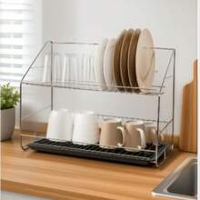 2 Tier Dish Drying Rack With Drain Tray, Large Capacity Kitchen Counter Dish Rack, Metal Dish Drainer With Removable Utensil Holder - View 11