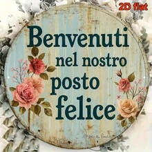 2D Flat Round Italian Sign, Decorated With Vintage Decorative Plaque, Adorned With Vintage Rose Pattern, Perfect For Decorating Living Room, Bedroom, Dining Room, Cafe, Bar And Other Spaces (Random Hole Position) - A - View 3