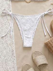 Premium Water Ripple Print Bikini Set, Fashionable Slit Maxi Dress Beach Vacation 3 PiecesSwimwear - White - View 6