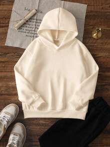 1pc Boys Toddler Hooded Sweatshirt, Construction Truck & Number 2 Cartoon Print, Cream White Loose Fit Pullover Sweatshirt For Spring And Autumn - Apricot - View 6