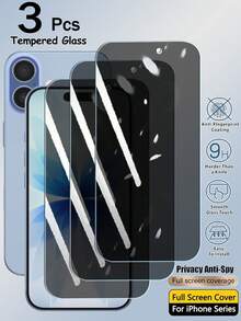 3 Buah Pelindung Layar Kaca Tempered Kompatibel Dengan iPhone 11 12 13 14 15 16 17 18 Pro Max XS X XR 17 Air Duo 16e 14 15 16 Plus Film Anti Mata-mata Pelindung Layar Privasi Cakupan Penuh Khusus Dengan Fungsi Perlindungan Kaca Tempered - Hitam - View 10