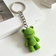Minimalist Flocked Green Frog Flocked Keychain, Cute Smiling Cartoon Handbag Charm, Heartwarming Small Gift For Friends, Soft Flocked Frog Bear Pendant Key Chain, Aesthetic Daily Keepsake, Suitable For Cute Accessory Collectors - Multicolor - View 5