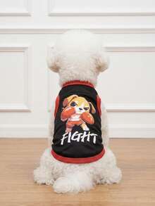 LUCKIE LABO 1pc Dog Boxing Theme Printed Breathable Cooling Vest, Flea & Shedding Control, For Indoor/Outdoor Pets - Black - View 1