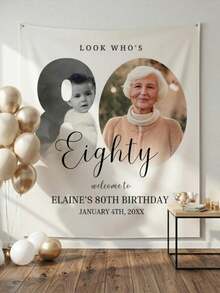 1pc Customized Birthday Party Tapestry Banner, Personalized Photo Backdrop For 21st 30th 40th 50th 60th 80th Birthday, Who's 80 Welcome Sign - Multicolor - View 7