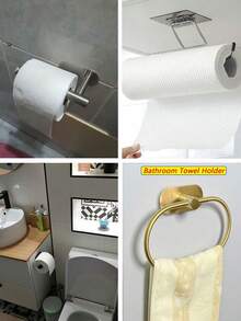 Drill-Free Self-Adhesive Toilet Paper Holder, Roll Paper Storage Rack, Bathroom Kitchen Bedroom Paper Towel Storage Rack, Wall Storage Rack, Home Kitchen Bathroom Back To School Essential Accessory - Multicolor - View 11