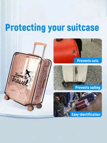 Unisex Cartoon Illustration Transparent Luggage Cover, Suitable For 20/24/28 Inch Suitcases, Perfect For Family And Friends, Christmas And Easter - Multicolor - View 4