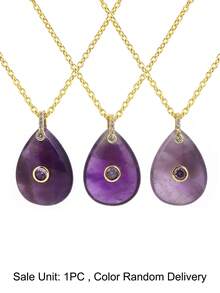 1pc Water Drop Crystal Pendant Necklace For Women Healing Energy Gold Color Stainless Steel Chain Amethyst Summer Jewelry Gift H932 - Necklace - View 11