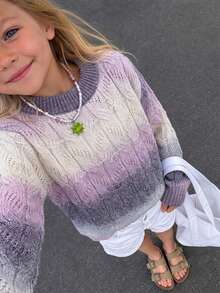 Girls Cute Gradient Color Knit Pullover Sweater, Suitable For Vacation, Daily Wear, Spring, Autumn, Winter - Purple - View 1