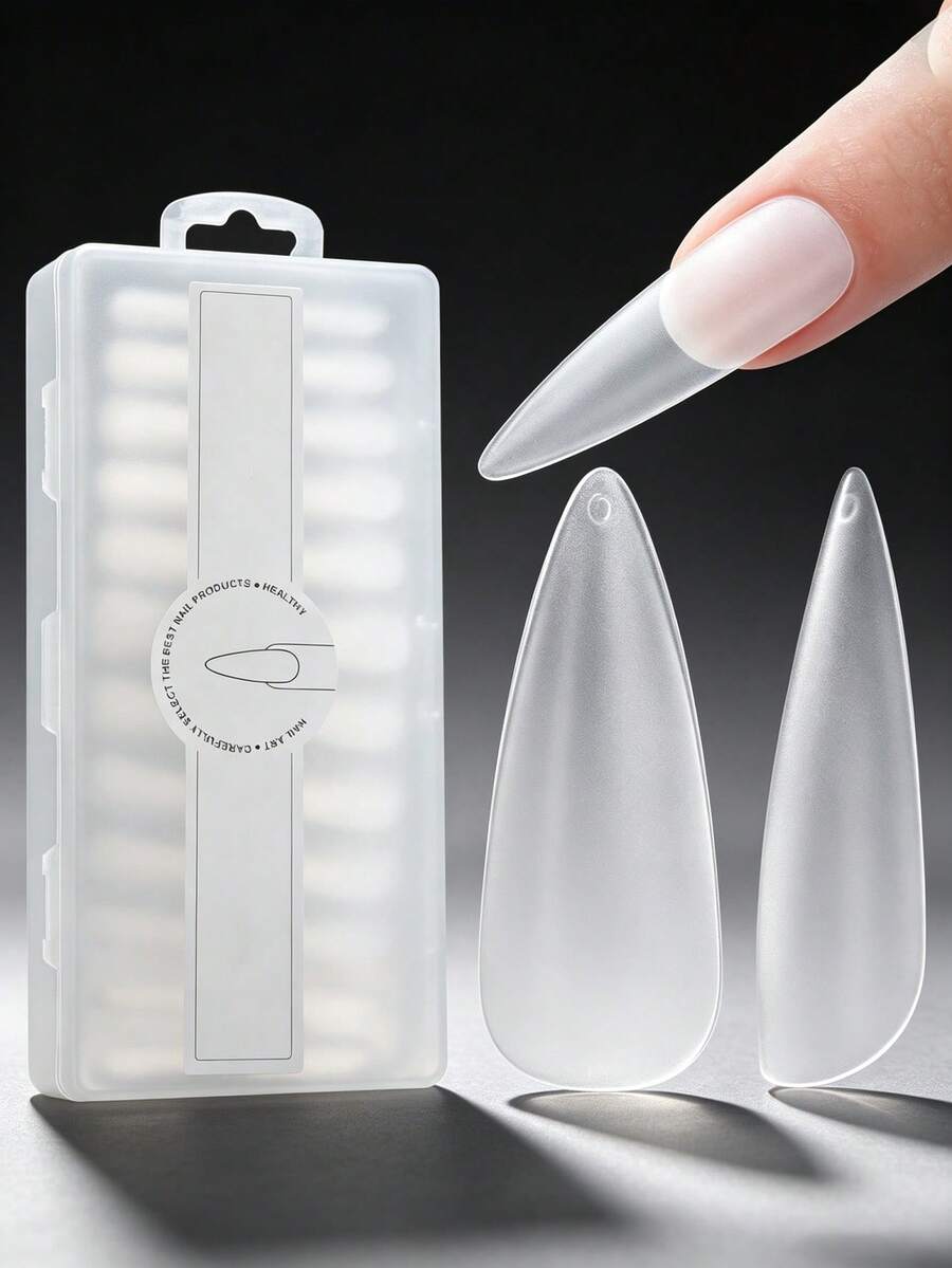 240 pièces de faux ongles stiletto transparents mats, ongles acryliques à couverture complète, 12 tailles différentes, faux ongles pré-faits poncés pour salon de manucure & manucure DIY - Transparent - Voir 1