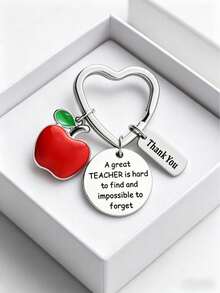 Teacher Keychain, Heart-Shaped Key Ring With Red Apple Charm, Engraved "Thank You" Tag, Cute Gift For Kindergarten, Elementary, Middle School Teachers, Suitable For All Occasions - Multicolor - View 5