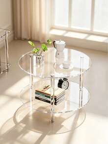 Transparent Acrylic Round Coffee Table, Living Room Side Table, Sofa Side Table, Double Layer, Triple Layer Storage Table, Modern Minimalist Transparent Table, Small Apartment Coffee Table - Transparent - View 2