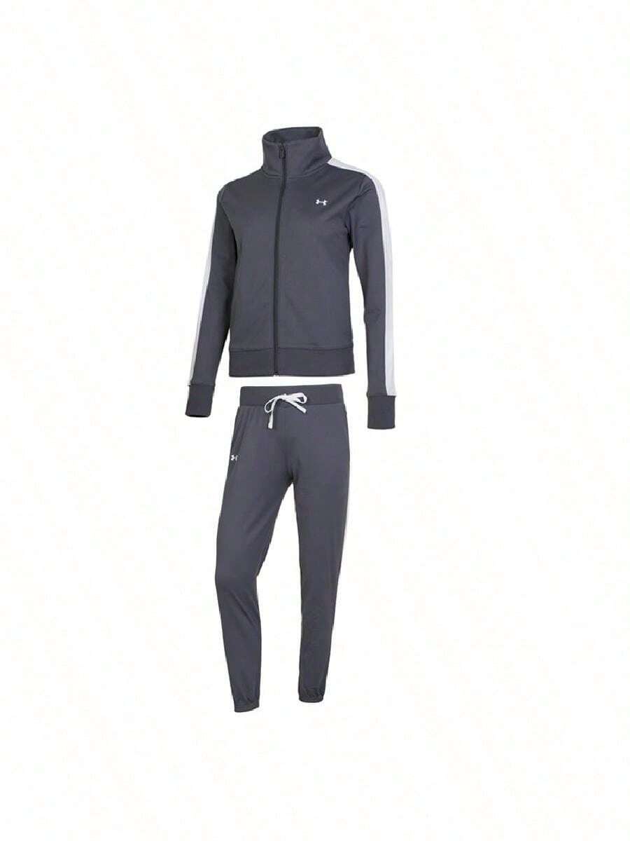 Under Armour Women's Tricot Tracksuit 2026 Summer New Collection Stand Collar Color-Block Sporty Casual Two-Piece Set 1365147-026 - Grey - View 1