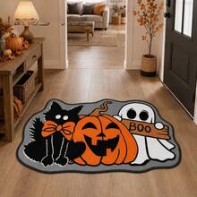 1pc Halloween Black Cat Pumpkin Alien Shaped Doormat, Soft Cute Black Cat, Quirky Pumpkin And Adorable Ghost Combination Design, Instantly Creating Halloween Atmosphere, Perfect For Fun Holiday Entryway Corner. Suitable For Decorative Rug, Bedroom Decor, Small Rug, Carpet, Home Decor, Living Room Rug, Living Room Small Rug, Bedroom Rug, Living Room Home Decor, Outdoor Rug, Washable Rug - Multicolor - View 12