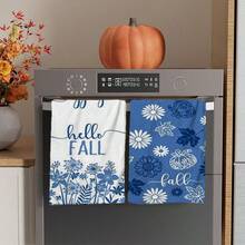 2/4/48pcs Autumn Series Blue Hello Fall Floral Print Kitchen Towels - Ultra Soft, Highly Absorbent Polyester Dish Cloths And Hand Towels, Perfect For Holiday Decor, Kitchen Decor, Party Decor - Multicolor - View 10