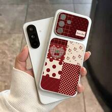 1pc Vintage Red Plaid Polka Dot Cherry Patchwork Phone Case, Electroplated Silver Frame Leather Texture Full Coverage Anti-Drop Protective Cover Compatible With Apple 16/XR/11/12/13/14/16/17 Air/Plus Pro Max/PLUS And Other Models Durable Anti-Fouling Anti-Fingerprint Birthday Gift Perfect Birthday New Year Christmas Gift For Girlfriend Boyfriend Husband Wife Friend Or Yourself Novel /Unisex/Handsome Beautiful High-End Elegant Fashion Business Gift/Best Gift - Silver - View 6