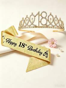 2件組 18歲生日披肩緞帶 生日女王皇冠頭飾 水鑽生日髮箍 生日披肩附別針 生日快樂皇冠與披肩緞帶 生日派對 - 18歲皇冠&肩帶 - 查看 16