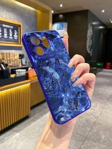 1 buah Casing Ponsel Pelindung Kamera Motif Kupu-kupu Biru dengan Gelombang Air, Dicetak UV, Kompatibel dengan Model /Galaxy/Android - Biru - View 1